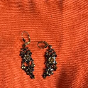 Michal Negrin Bronze and Gold and Black Floral Earrings